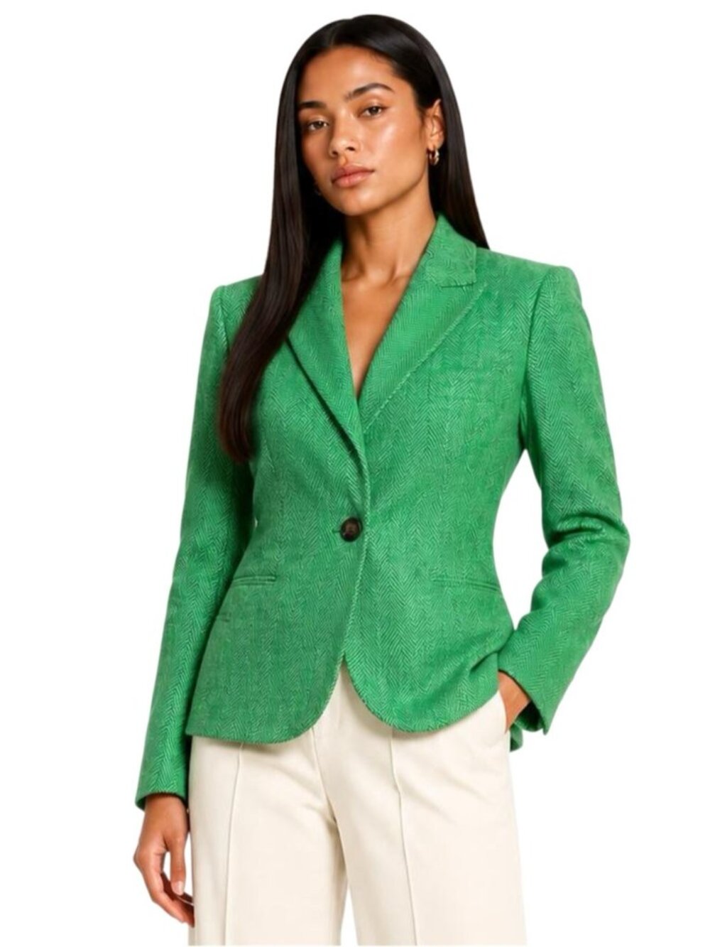 Boden Green Wool Herringbone Single Button Blazer